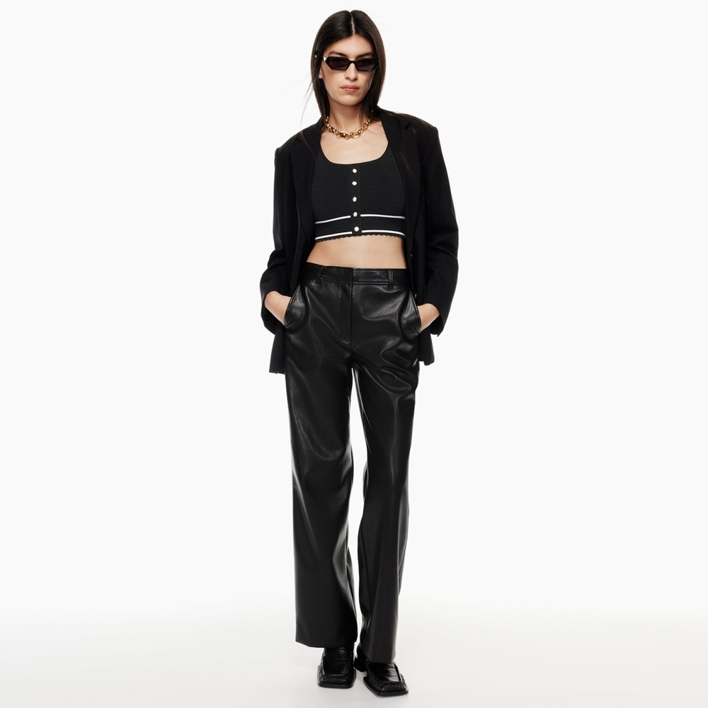 Aritzia Black Cropped Button-Front Ribbed Tank with White Stripe